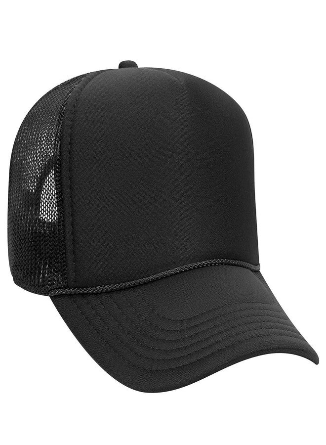 OTTO Wholesale 12 x Cap 5 Panel Mid Profile Mesh Back Trucker Hat (003 - Black) (OSFM - Adult) - Image 1