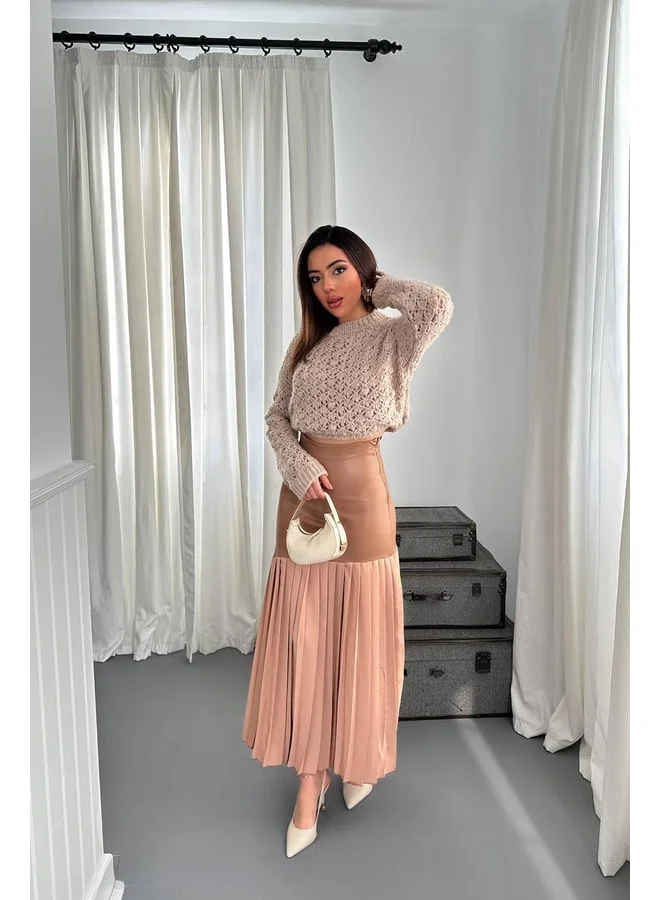 END BLACK Vizon Under Pilaseli Leather-Trimmed Skirt L Vizon.