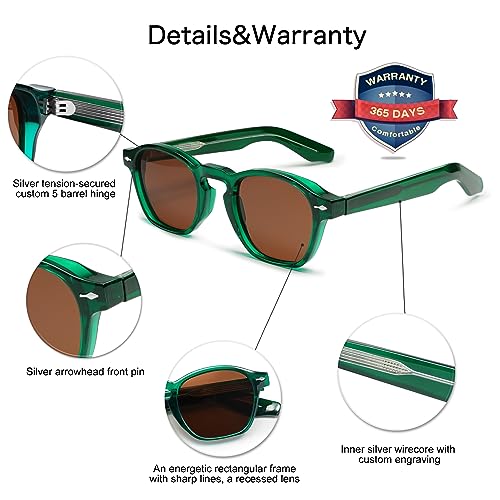 VANLINKER Retro Small Square Sunglasses for Men Womens Trendy Thin Cube Shades Vintage Slim Frames Luxury Eyewear VL9774 Green Frame Tea Lens - Image 4
