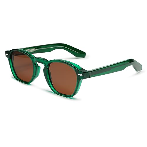 VANLINKER Retro Small Square Sunglasses for Men Womens Trendy Thin Cube Shades Vintage Slim Frames Luxury Eyewear VL9774 Green Frame Tea Lens - Image 1