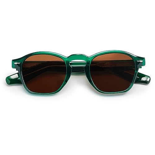 VANLINKER Retro Small Square Sunglasses for Men Womens Trendy Thin Cube Shades Vintage Slim Frames Luxury Eyewear VL9774 Green Frame Tea Lens - Image 2