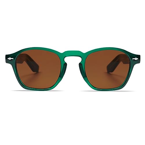 VANLINKER Retro Small Square Sunglasses for Men Womens Trendy Thin Cube Shades Vintage Slim Frames Luxury Eyewear VL9774 Green Frame Tea Lens - Image 3