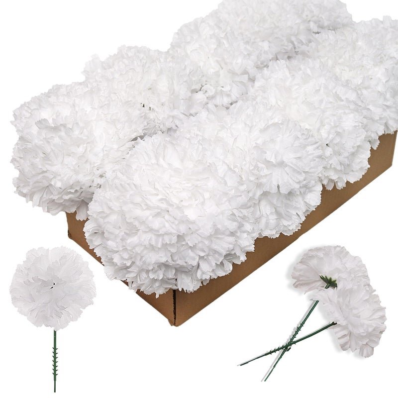 Larksilk White Real Touch Silk Carnation Picks  100 Count Bulk Artificial Flowers for Weddings Home Decor DIY Crafts  35 Heads 5 Stems