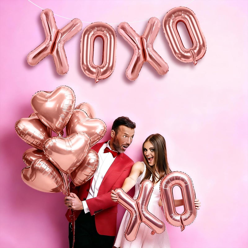 Froova Rose Gold XOXO Heart Balloons 6 Pcs Valentines Day Balloons Heart Shaped Balloon XOXO Foil Balloon Letters for Girls Women Anniversary Sweet Valentine Day Romantic Decor Special Night Party - Image 5