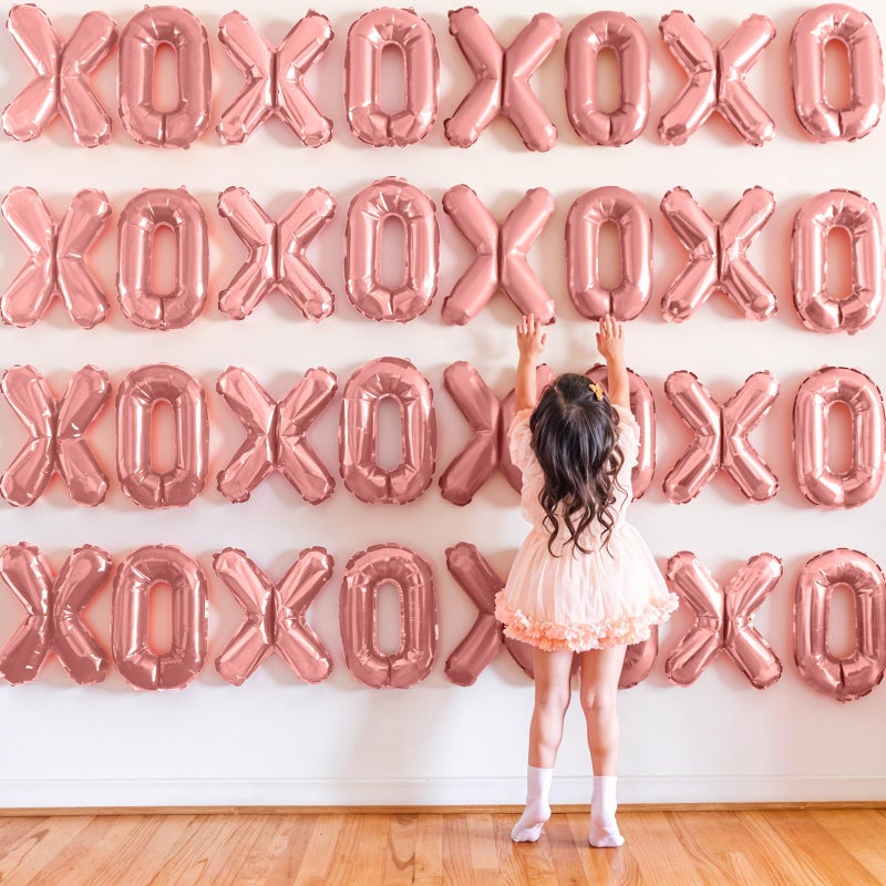 Froova Rose Gold XOXO Heart Balloons 6 Pcs Valentines Day Balloons Heart Shaped Balloon XOXO Foil Balloon Letters for Girls Women Anniversary Sweet Valentine Day Romantic Decor Special Night Party - Image 4