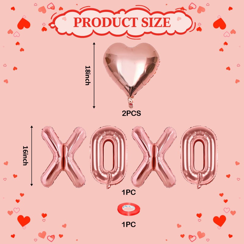 Froova Rose Gold XOXO Heart Balloons 6 Pcs Valentines Day Balloons Heart Shaped Balloon XOXO Foil Balloon Letters for Girls Women Anniversary Sweet Valentine Day Romantic Decor Special Night Party - Image 2