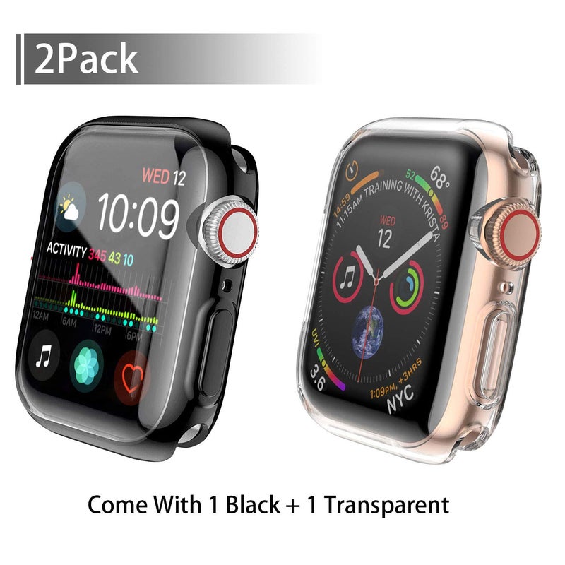 JULK Case for Apple Watch Series 6/SE/5/4 44mm [2-Pack] - TPU HD Ultra-Thin Cover (1 Black+1 Transparent) - Image 2