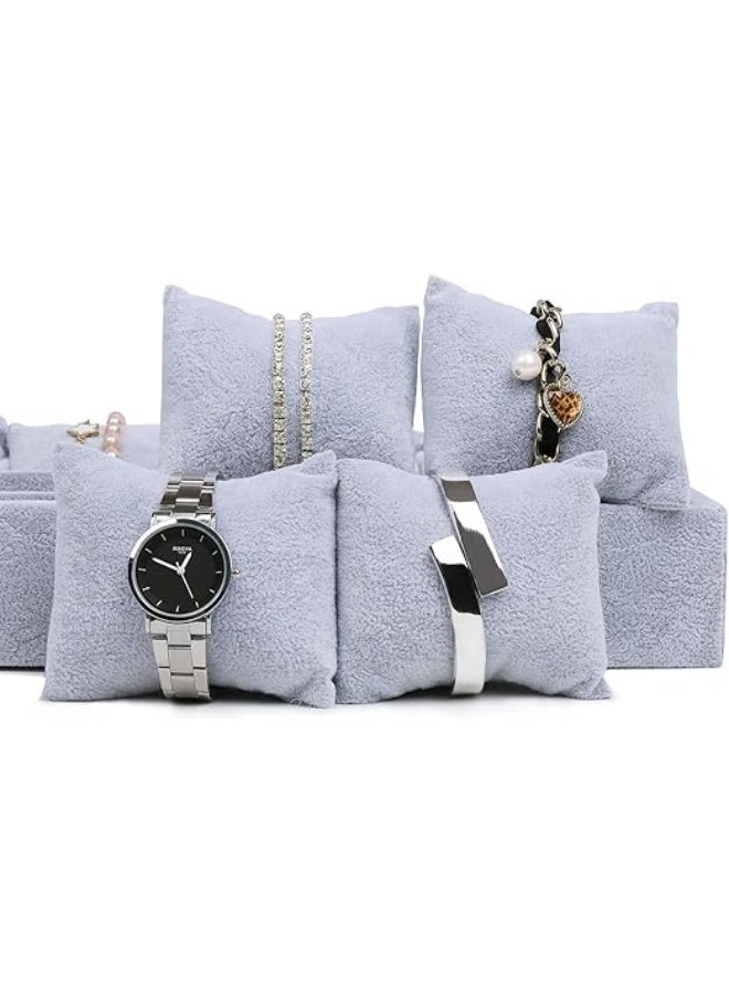 Padom Watch Jewelry Tray Organizer Bracelet Display Showcase 12 Grid Pillows Without Lid Tray Jewelry Storage Holder Grey Velvet Gifts for Men Women Girls - Image 5