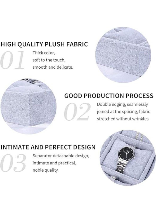 Padom Watch Jewelry Tray Organizer Bracelet Display Showcase 12 Grid Pillows Without Lid Tray Jewelry Storage Holder Grey Velvet Gifts for Men Women Girls - Image 3