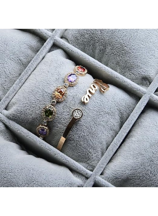 Padom Watch Jewelry Tray Organizer Bracelet Display Showcase 12 Grid Pillows Without Lid Tray Jewelry Storage Holder Grey Velvet Gifts for Men Women Girls - Image 2