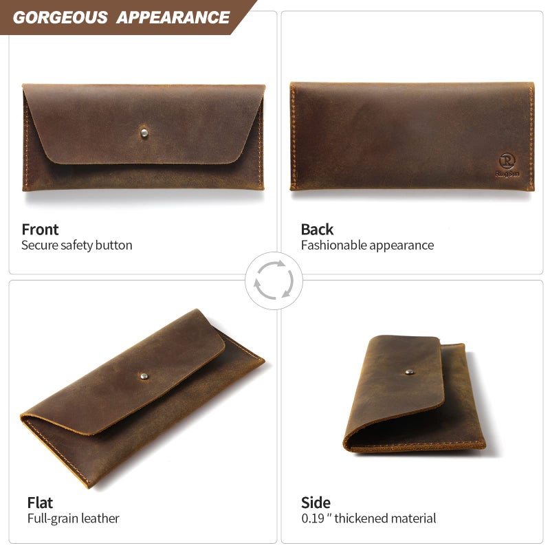 Ringsun Leather Money Cash Envelopes Wallet for Men, Money Bag Pouch Reusable Budget Envelope Wallet, Retro Clutch Wallet, Brown - Image 4