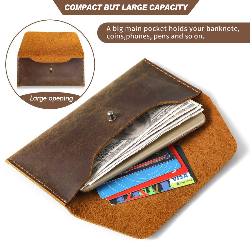 Ringsun Leather Money Cash Envelopes Wallet for Men, Money Bag Pouch Reusable Budget Envelope Wallet, Retro Clutch Wallet, Brown - Image 3