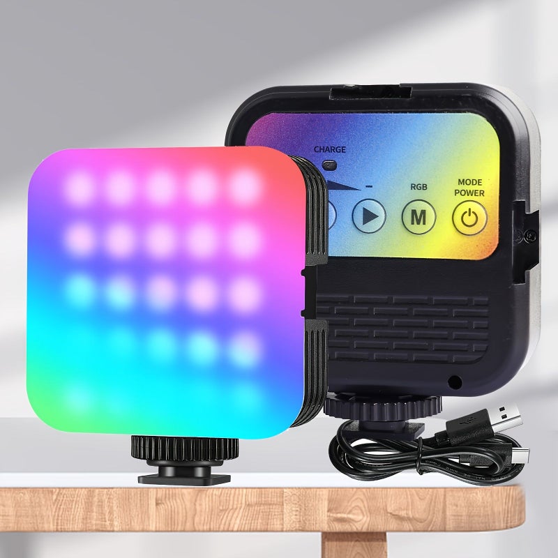 زومي ضوء فيديو إل إي دي محمول بشاحن يو إس بي مع إضاءة آر جي بي، لوحة ضوء كاميرا باللون الأسود - Image 2