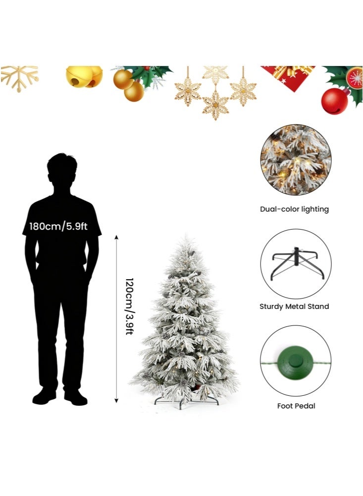 GGEROU شجرة عيد الميلاد الاصطناعية المغطاة بالثلج مسبقة الإضاءة 3.9 قدم/1.2 متر مع 411 نصيحة من PE PVC، أبيض دافئ وأبيض بارد، سهلة التجميع، شجرة عيد الميلاد بمفاصل مع قاعدة معدنية - Image 3
