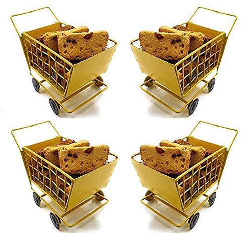BOGEN LITE BOGEN LITE Metal Shopping Cart Shape Platter Trolley for Kitchen Dinning Table Serving Platter Specially Designed to Serve Biscuits Popcorns Snacks Pakoras Finger Chips etcYellow - Image 4