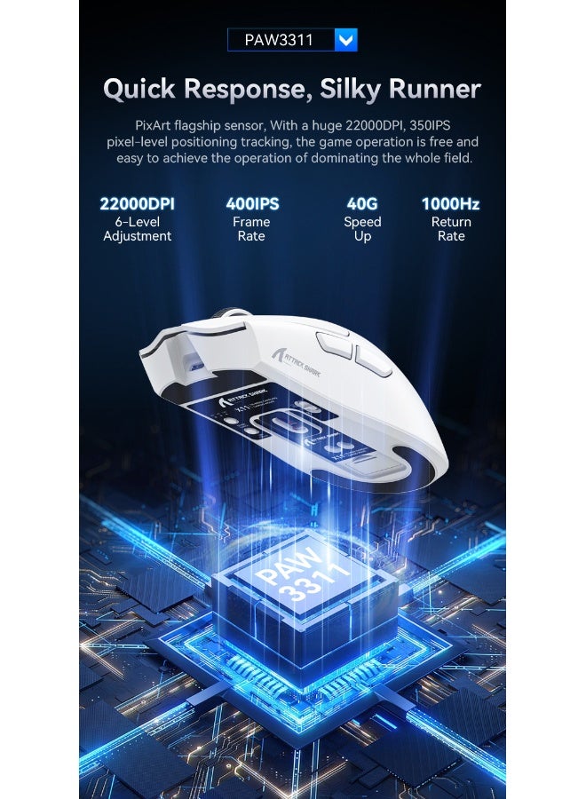 Attack Shark X11 Lightweight Gaming Mouse - Wireless Bluetooth Tri-Mode Rechargeable RGB Mouse - Image 4