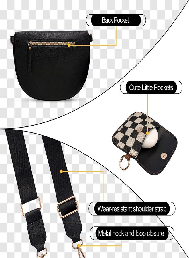 idoltimes Checkered Crossbody Bag,Nylon Bum Bags for Women Crossbody,Spacious Sling Bag Purse Fanny Packs with Shoulder Strap, Pu-black, Sport - Image 4
