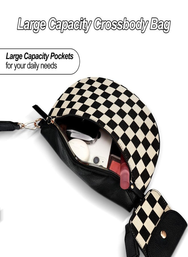 idoltimes Checkered Crossbody Bag,Nylon Bum Bags for Women Crossbody,Spacious Sling Bag Purse Fanny Packs with Shoulder Strap, Pu-black, Sport - Image 5