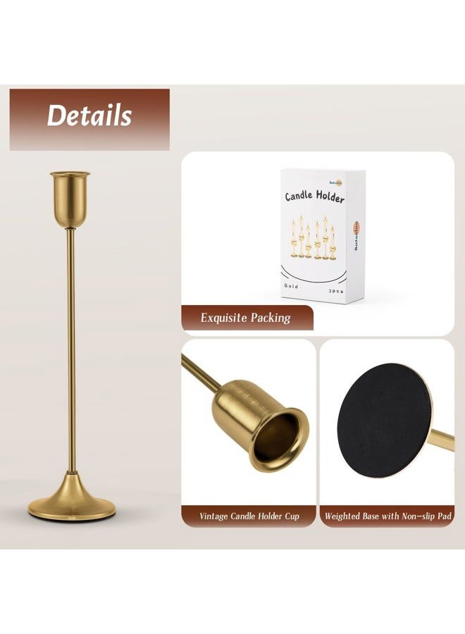 Batoslee Candlestick Holders, Taper Candle Holders Set of 6, Vintage Gold Candle Sticks Holder Decor for Table Centerpiece, Fireplace Mantel, Weddings & Housewarming Décor with Gift Box - Image 2