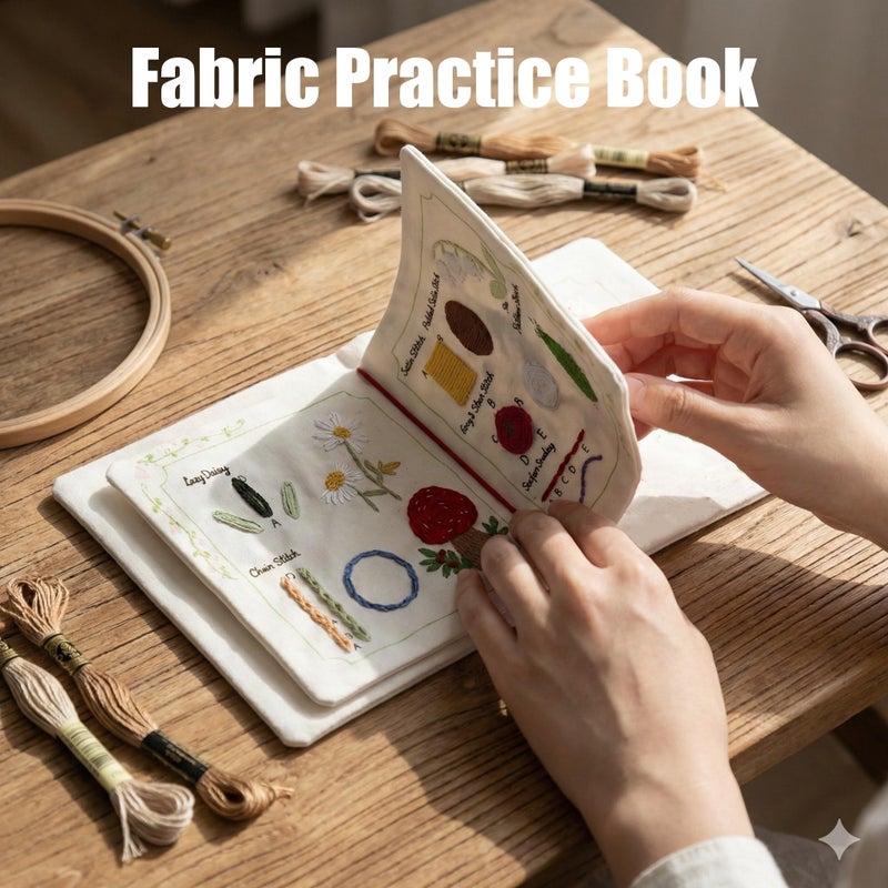 TenDawn Basic Embroidery Starter Kit â€“ 12 Essential Stitches, Fabric Practice Book for Beginners, Easy Entry Sewing Set - Image 2