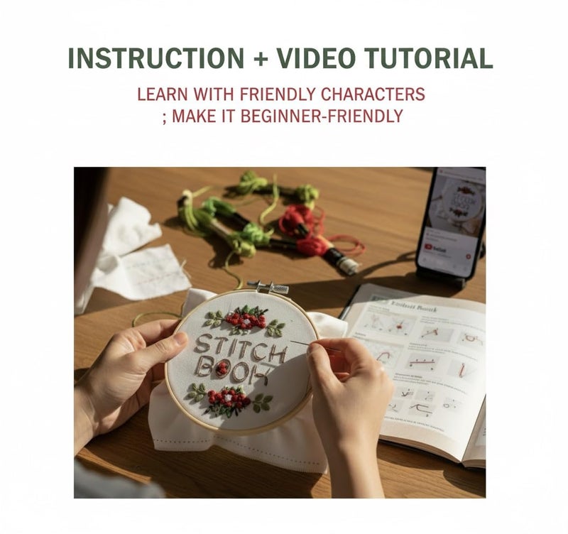 TenDawn Basic Embroidery Starter Kit â€“ 12 Essential Stitches, Fabric Practice Book for Beginners, Easy Entry Sewing Set - Image 3