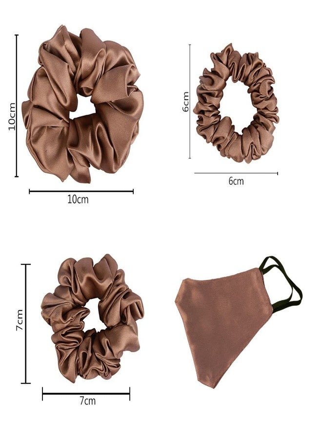 ARENDELLE Pack of 3 Bronze Satin Scrunchies in Skinny, Medium and Large Size with Matching Mask[ASC012] - Image 2
