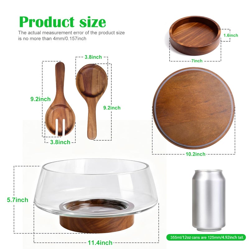 Airsent Extra Large Glass Salad Bowl with Lid Set, 5-Qt (160 fl oz) Mixing/Serving Bowl with Wood Base & Salad Servers, Trifle Bowl for Kitchen, Parties & Christmas - Image 4