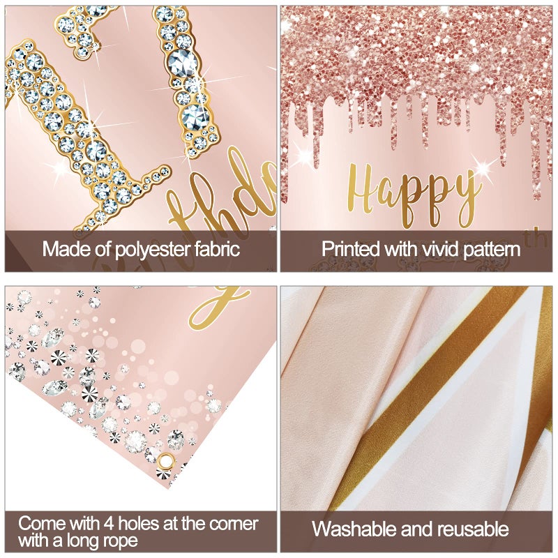 Excelloon Happy 17th Birthday Door Banner Decorations for Girls, Pink Rose Gold 17 Birthday Door Cover Backdrop Party Supplies, Large Seventeen Year Old Birthday Poster Sign Decor - Image 3