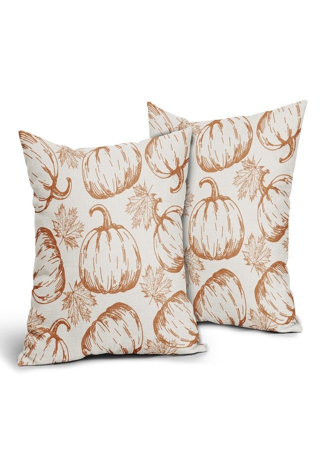 Sivirary Fall Thanksgving Harvest Pillow Covers 18x18 Inch Set of 2 Burnt Orange Pumpkin Print Decorative Throw Pillowcases Outdoor Farmhouse Autumn Themed Cushion Cases Decor for Sofa Couch Bed - Image 2