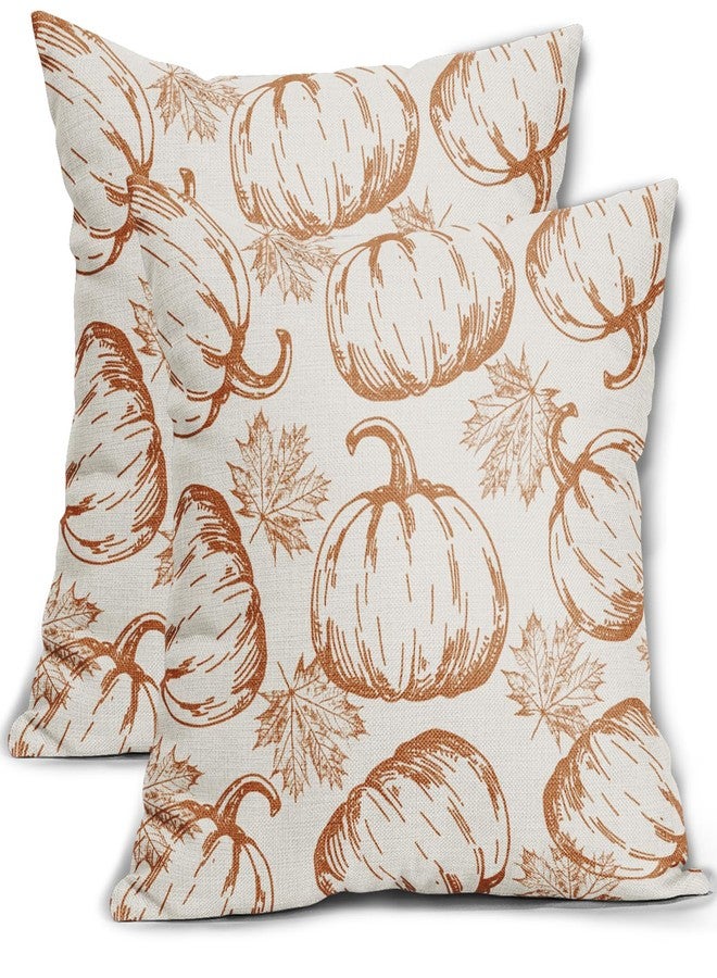Sivirary Fall Thanksgving Harvest Pillow Covers 18x18 Inch Set of 2 Burnt Orange Pumpkin Print Decorative Throw Pillowcases Outdoor Farmhouse Autumn Themed Cushion Cases Decor for Sofa Couch Bed - Image 1
