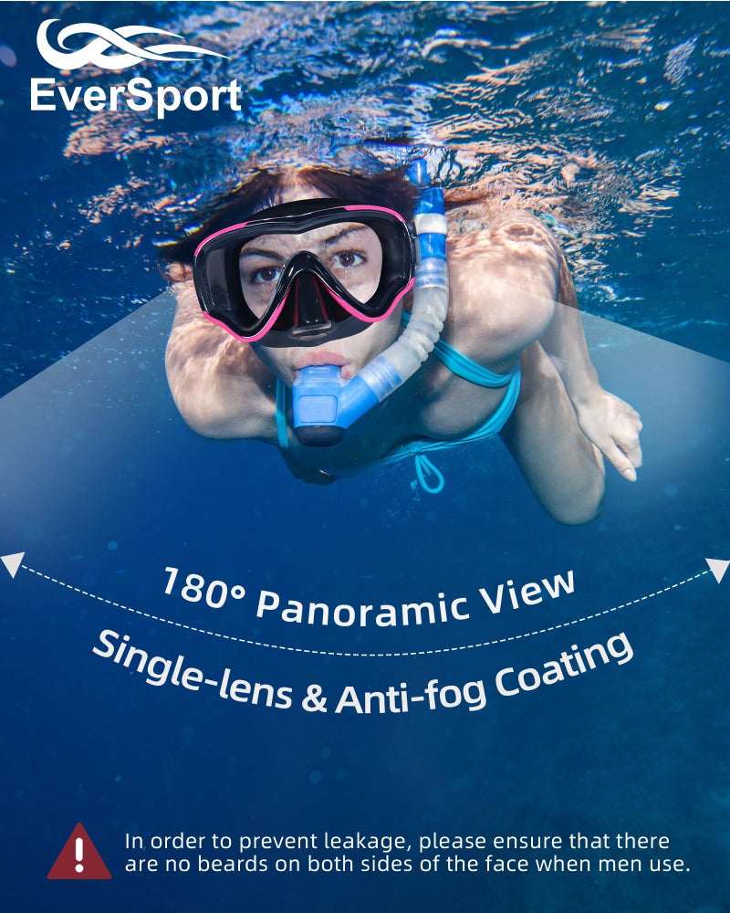 EverSport Swim Goggles Adult with Nose Cover for Women Men No Leak, Anti-Fog Clear Wide View Diving Mask Open Water Pool Swimming Goggles Silicone Shower Goggles Youth Snorkel Junior Nose Goggles - Image 2