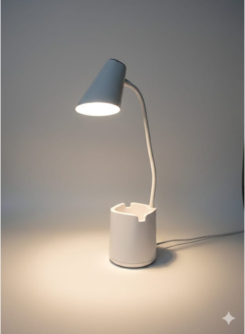 أباجورة مكتب LED مرنة بـ 3 مستويات إضاءة - مزودة بحامل أقلام ومنظم مكتب - مثالية للمذاكرة والقراءة والعمل - Image 1