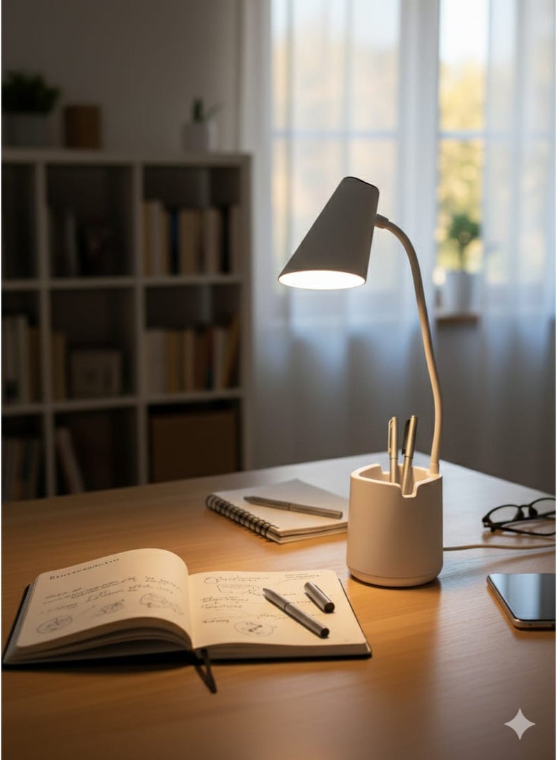 أباجورة مكتب LED مرنة بـ 3 مستويات إضاءة - مزودة بحامل أقلام ومنظم مكتب - مثالية للمذاكرة والقراءة والعمل - Image 2