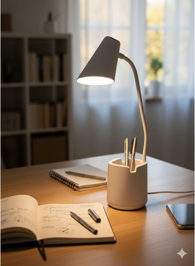أباجورة مكتب LED مرنة بـ 3 مستويات إضاءة - مزودة بحامل أقلام ومنظم مكتب - مثالية للمذاكرة والقراءة والعمل - Image 3