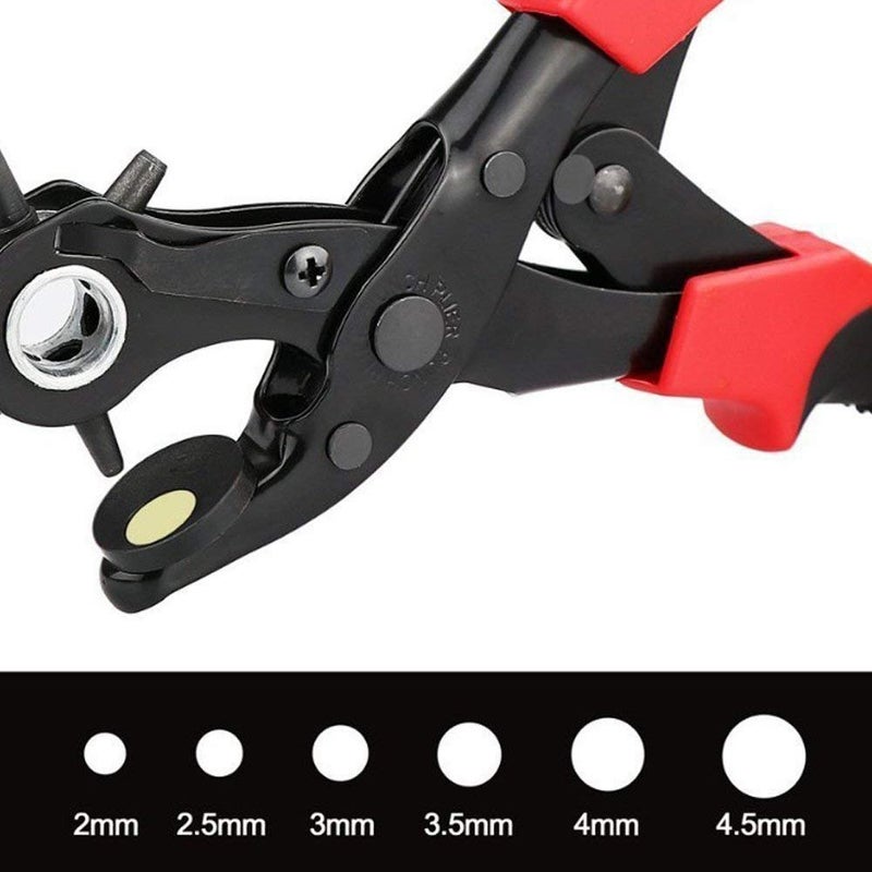 CARTIFY Punching Machine with 6 Hole Sizes for Leather Belts Watch Bands Bags Dog Collars Fabric Craft Projects Leather Puncher BlackRed Leather Punch Pliers - Image 5