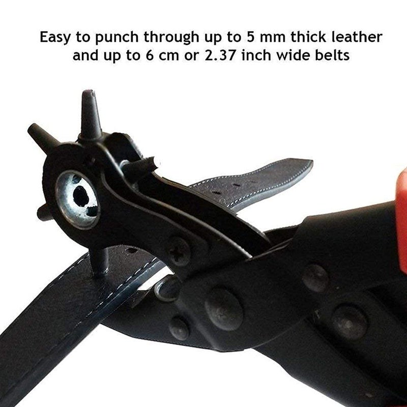 CARTIFY Punching Machine with 6 Hole Sizes for Leather Belts Watch Bands Bags Dog Collars Fabric Craft Projects Leather Puncher BlackRed Leather Punch Pliers - Image 3