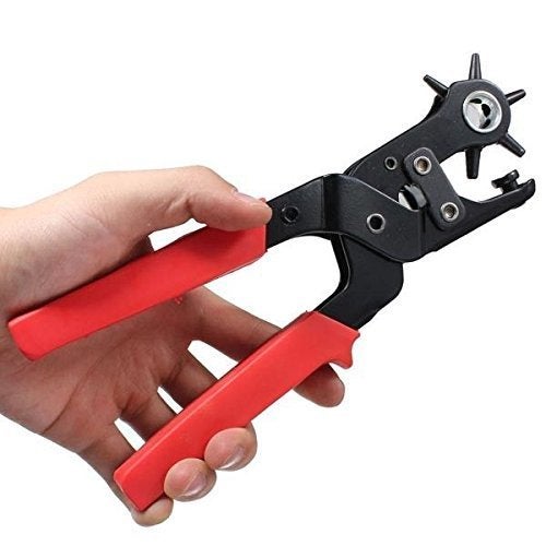 CARTIFY Punching Machine with 6 Hole Sizes for Leather Belts Watch Bands Bags Dog Collars Fabric Craft Projects Leather Puncher BlackRed Leather Punch Pliers - Image 1