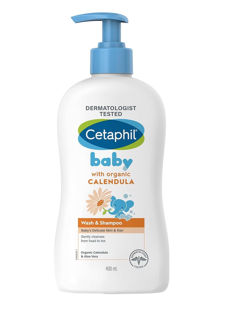 Cetaphil - Baby Gentle Cleanser Moisturizer Foaming Wash and Shampoo with Organic Calendula and Aloe Vera 400ml - Image 1