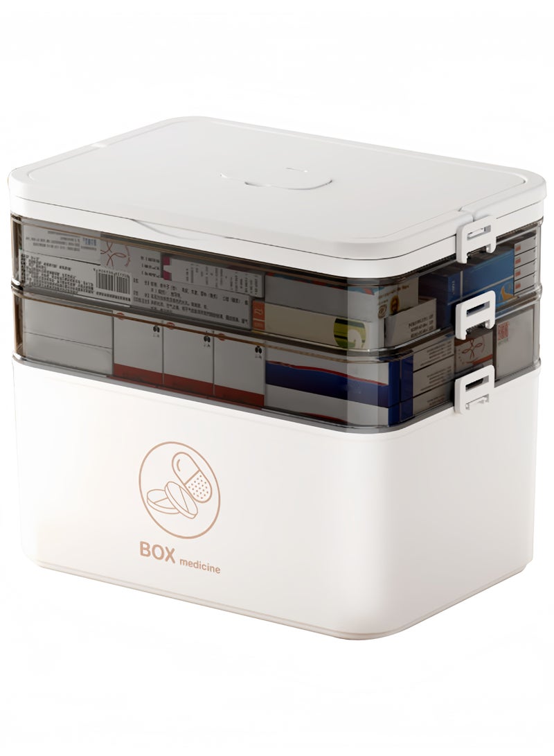 Medicine Box Plastic 3-Tier Medicine Storage Box Family Emergency Kit Medical Kit Home First Aid Box Child Proof Medicine Box Organizer Pill Case with Compartments and Handle - Image 1