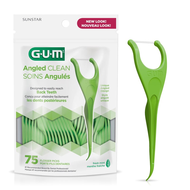 GUM Angled Floss Picks, Perfect for Tight Teeth, Extra Strong Shred-Resistant Dental Floss, Angled for Easy Reach, Dental Flossers for Adults, Fresh Mint Flavor, 75 Count - Image 1