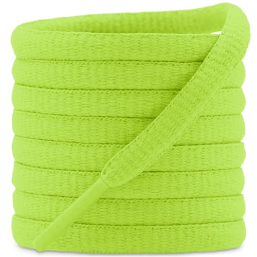 DELELE 2 Pair Oval Shoes laces Half Round 1/4" Athletic Shoelaces Shoe Strings Fluorescent Green-39 inch - Image 1