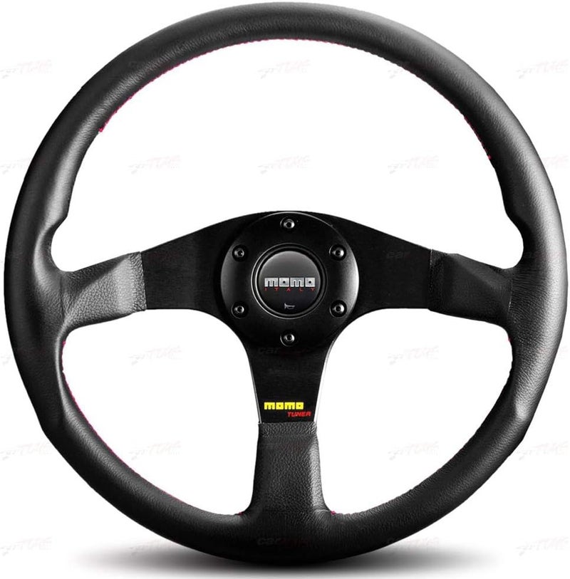 MOMO Motorsport Tuner Steering Wheel - Black Leather Grip, Brushed Black Anodized Spoke, 320mm