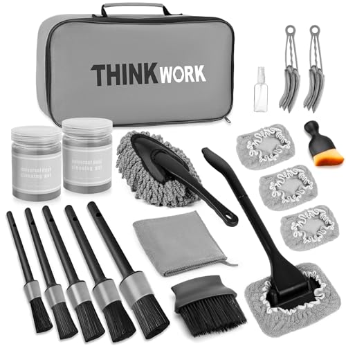 THINKWORK Windshield Cleaner Tool, Car Interior Cleaning Kit, Car Detailing Kit Interior Cleaner with10Pcs Detailing Brush Set, Gray Auto Detailing Supplies & Accessories - Image 1