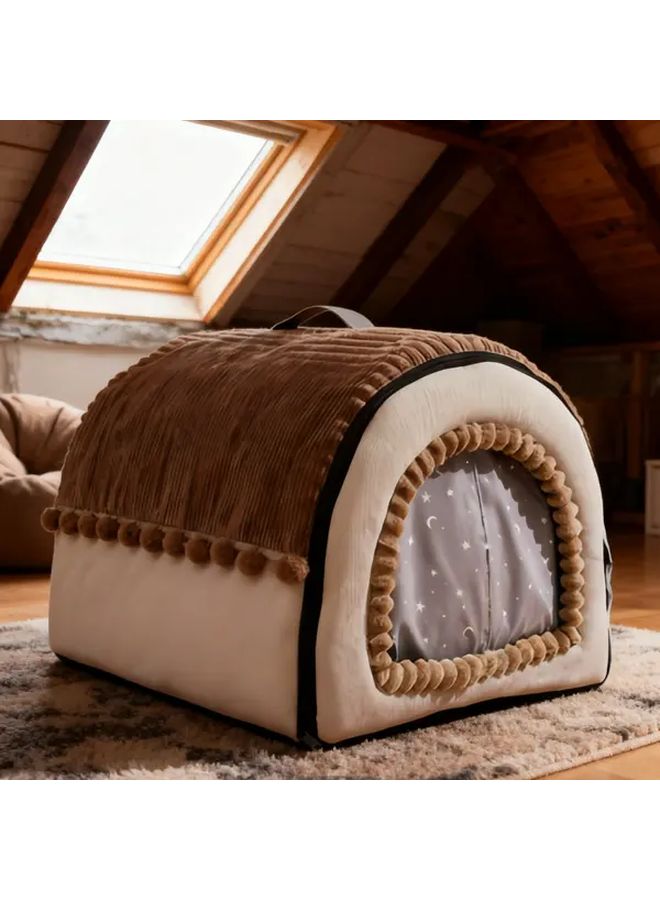خيمة البسكويت الملون للحيوانات الأليفة، سرير للقطط والكلاب قابل للغسل، مقاس وسط، بني - Image 3
