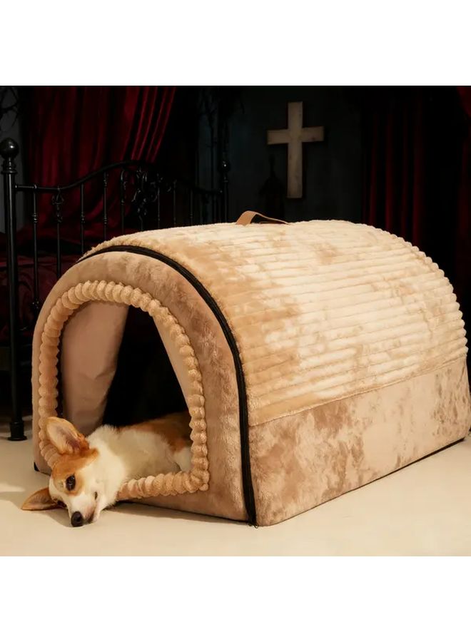 خيمة البسكويت الملون للحيوانات الأليفة، سرير للقطط والكلاب قابل للغسل، مقاس وسط، بني - Image 1