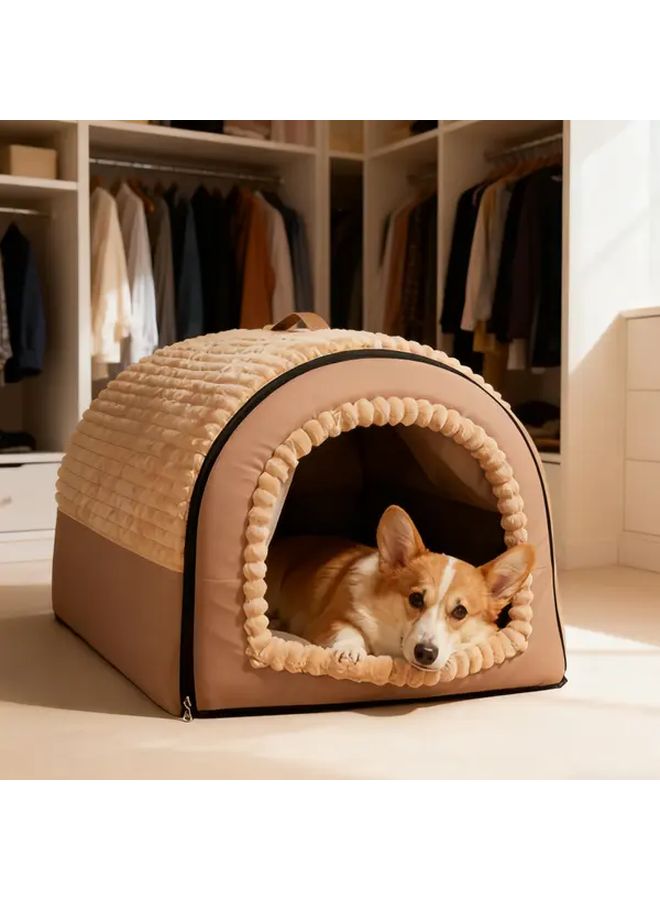 خيمة البسكويت الملون للحيوانات الأليفة، سرير للقطط والكلاب قابل للغسل، مقاس وسط، بني - Image 2