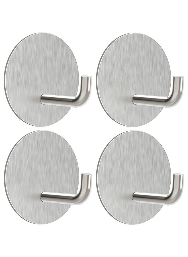 Towel Hooks for Bathroom, 4 Pack Adhesive Hooks, Stainless Steel Shower Hooks, Round Wall Hook Holder for Hanging Robe, Coat, Clothes, Hat, Key in Washroom Kitchen Hotel (Sliver)  - Image 1