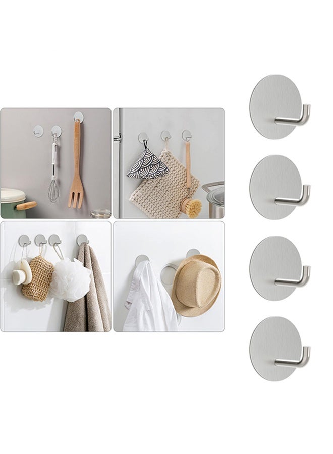 Towel Hooks for Bathroom, 4 Pack Adhesive Hooks, Stainless Steel Shower Hooks, Round Wall Hook Holder for Hanging Robe, Coat, Clothes, Hat, Key in Washroom Kitchen Hotel (Sliver)  - Image 2