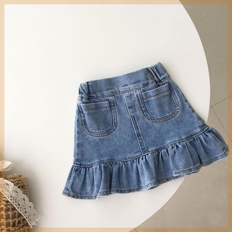 Girls Summer Denim Skirt Style Baby Girl Fashionable Fishtail Skirt Kidsren'S Ruffled Skirt Trendy - Image 3