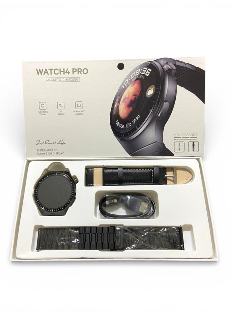 Smart Watch 4 Pro with 1.5-inch circular AMOLED screen, Bluetooth call reception, Always On Display feature, battery life lasting days, with a metal and a leather strap - Image 3